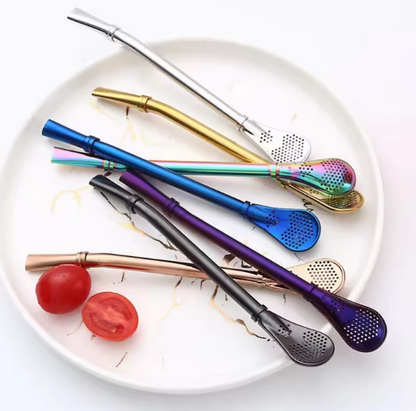 Metal Straw With Filter Spoon (Pack Of 2)
